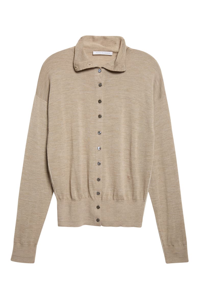 Mock Neck Wool Cardigan, Alternate, color, HEATHER PEBBLE