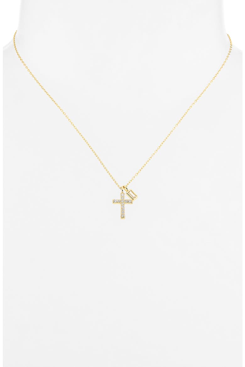 Cubic Zirconia Cross Pendant Necklace, Alternate, color, GOLD