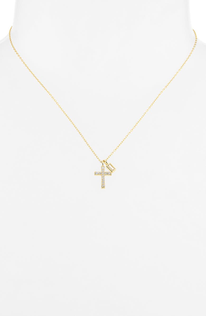ARGENTO VIVO Cubic Zirconia Cross Pendant Necklace, Alternate, color, Gold