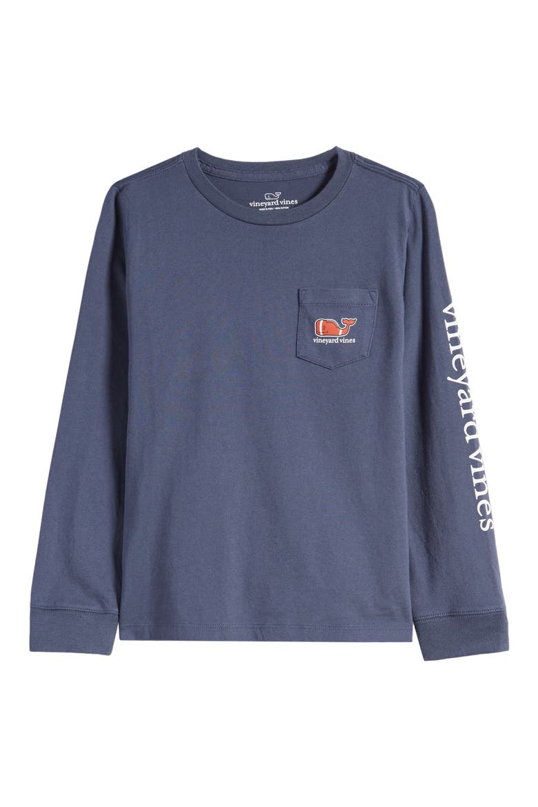 Kids' Football Whale Long Sleeve Pocket Cotton Graphic T-Shirt, Main, color, 406 BLUE B