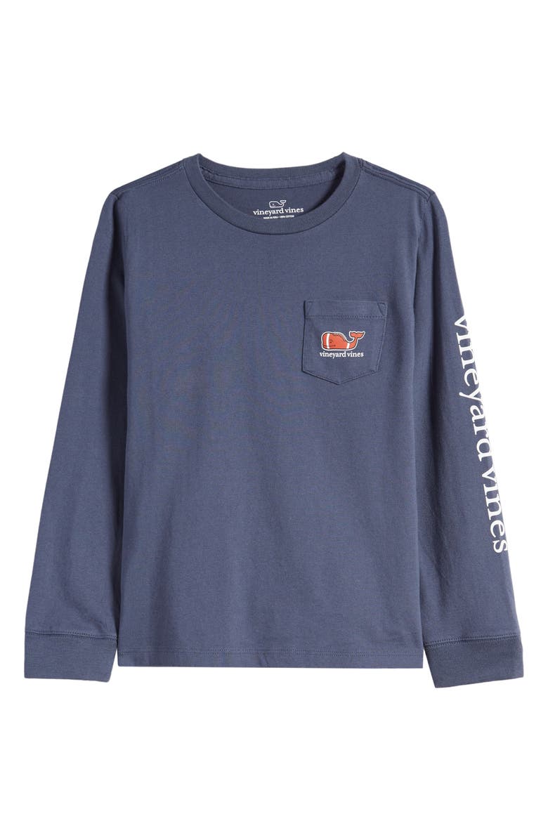 vineyard vines Kids' Football Whale Long Sleeve Pocket Cotton Graphic T-Shirt, Main, color, 406 Blue B