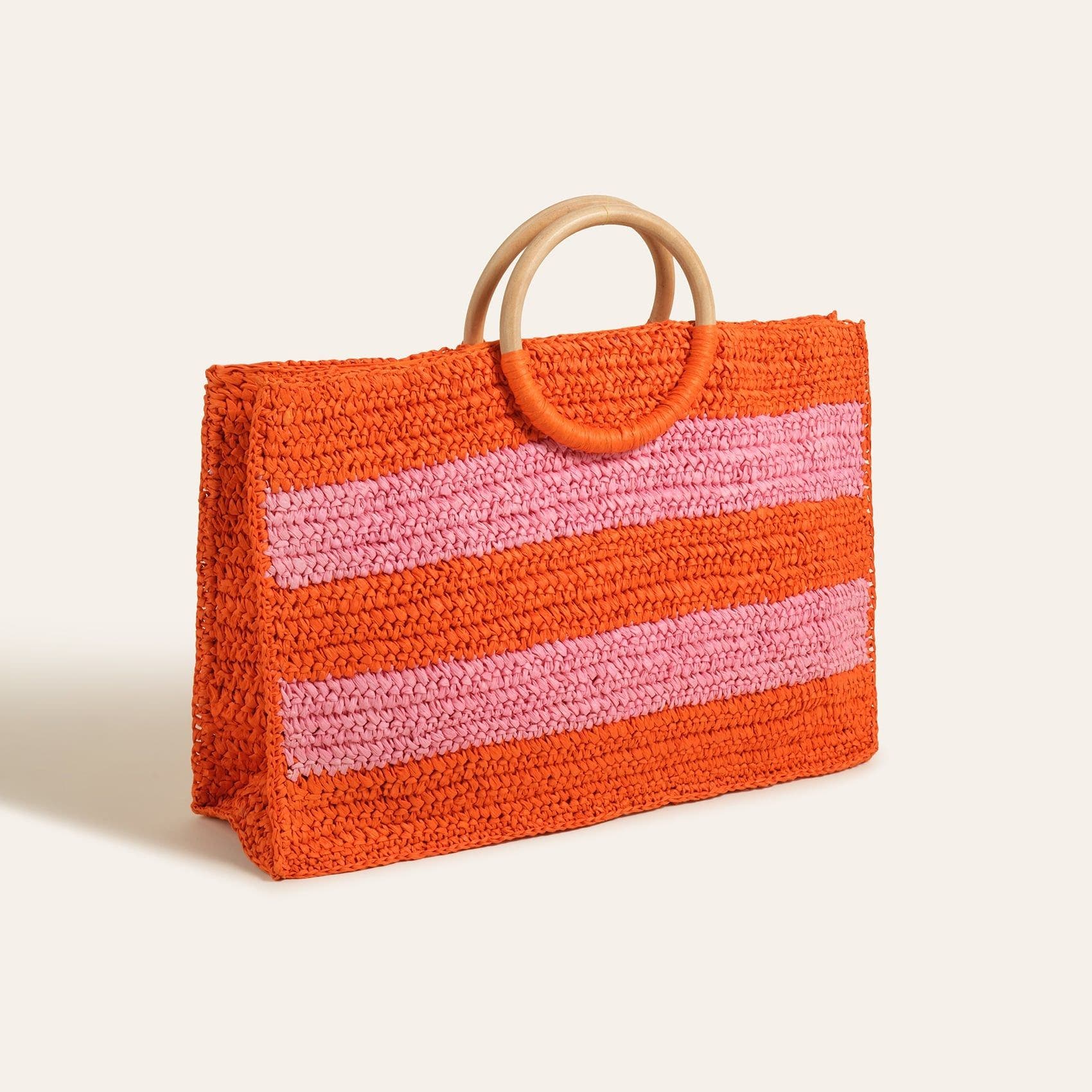 Delhi 100% Raffia Tote Bag 17X11 In, Alternate, color, Red-Pink