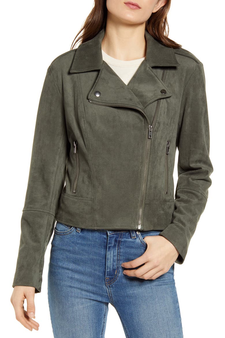 BB Dakota Not Your Baby Faux Suede Moto Jacket, Alternate, color, SURPLUS GREEN
