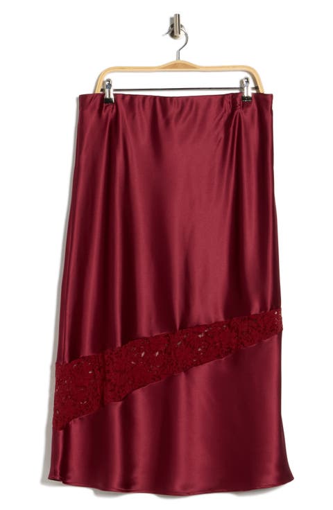 Satin & Lace Midi Skirt (Plus)