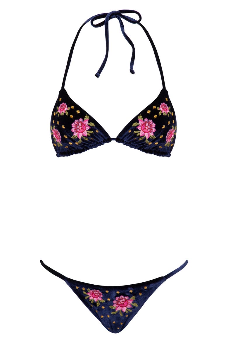 Bouquet Bliss Balmy Reversible Triangle Bikini Top, Alternate, color, DARK BLUE
