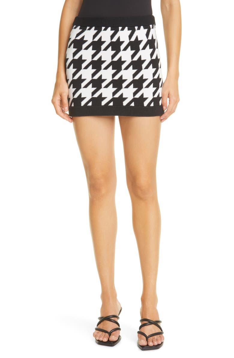 Alice + Olivia Ingrid Houndstooth Skirt, Main, color, Black/ Soft White
