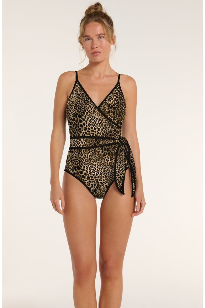 Amelia V Neck Sash One Piece Swimsuit, Main, color, On The Spot