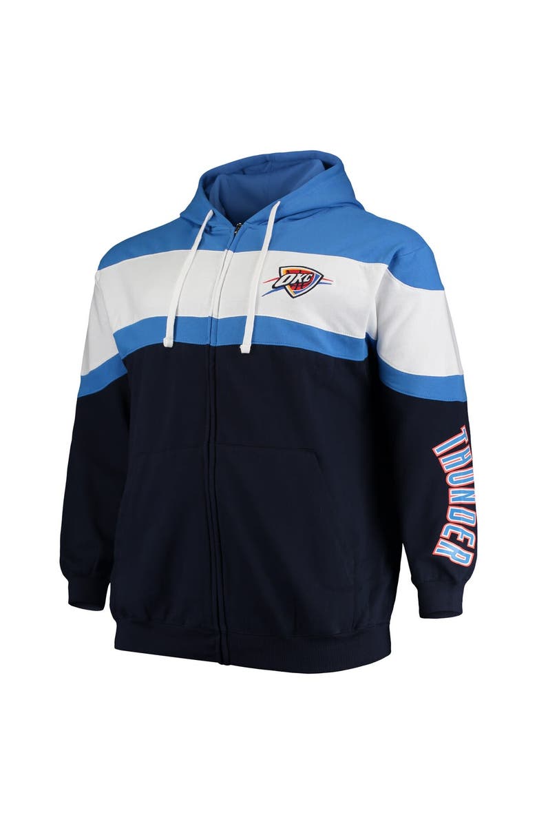 PROFILE Men's Majestic Blue/Navy Oklahoma City Thunder Color Block Wordmark Logo Big & Tall Full-Zip Hoodie, Alternate, color, 