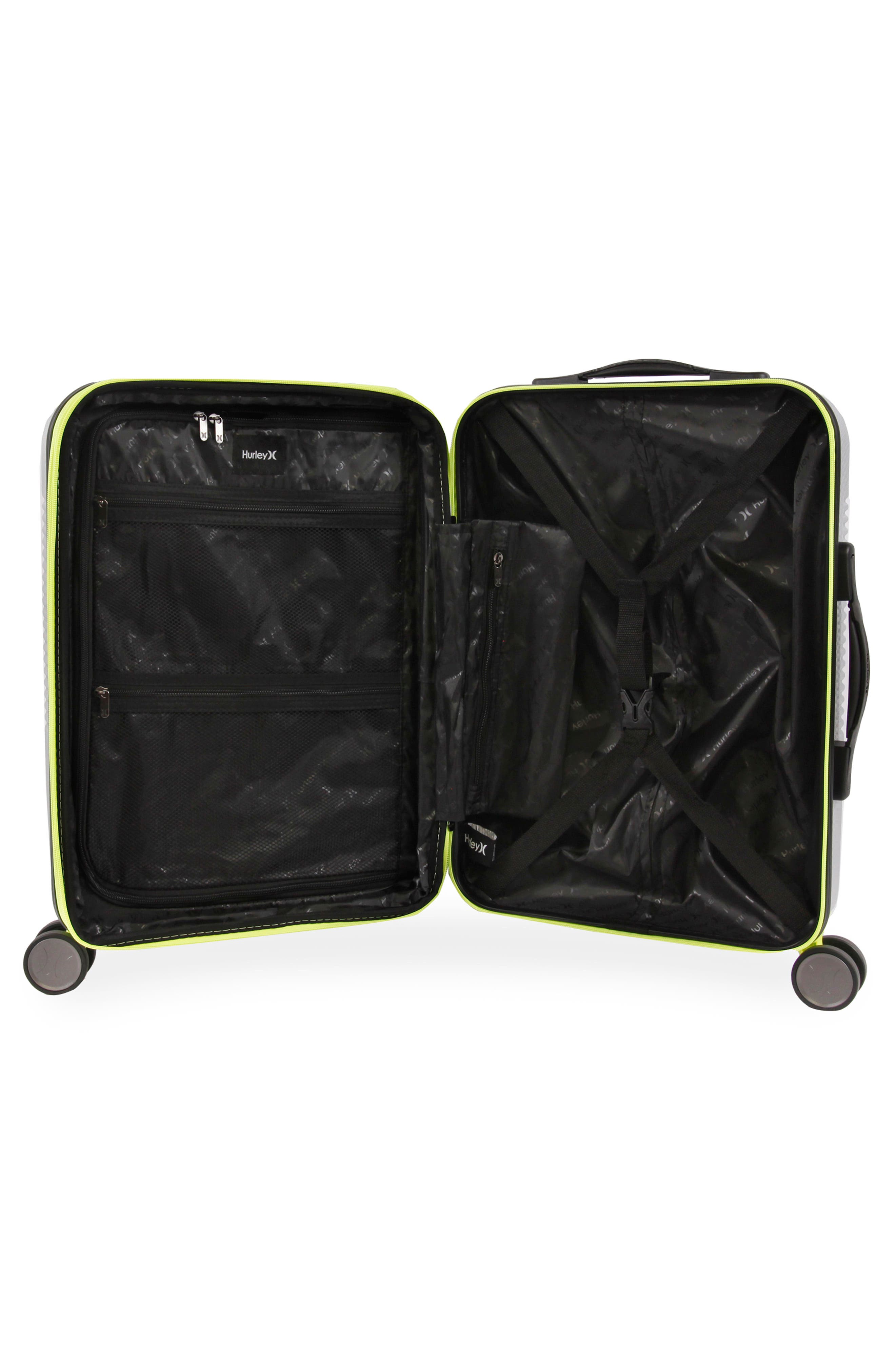 Hurley Looper 21" Hardshell Spinner Suitcase, Alternate, color, Light Grey / Neon