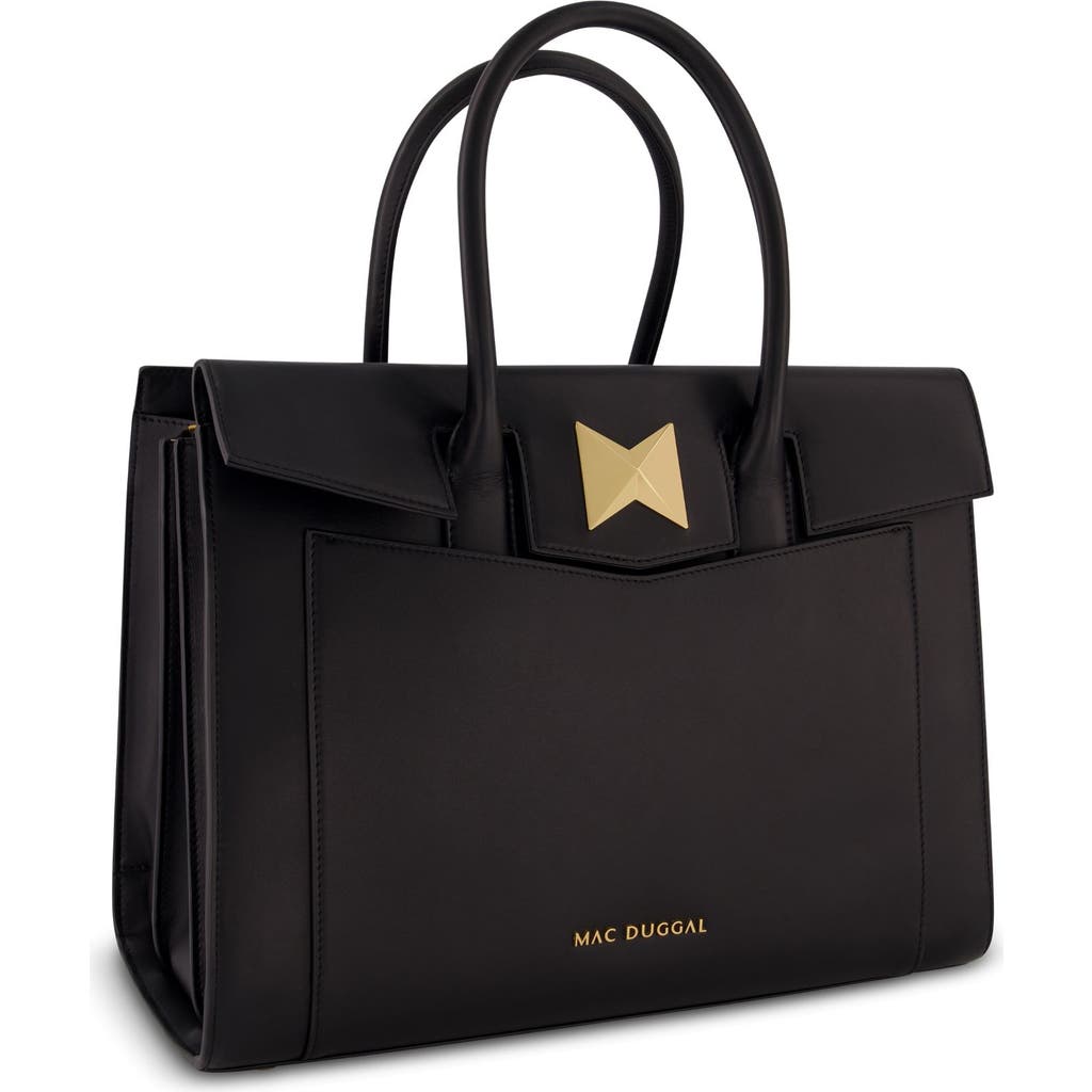 Mac Duggal Gold Plated Hardware Large Leather Briefcase Bag In Black