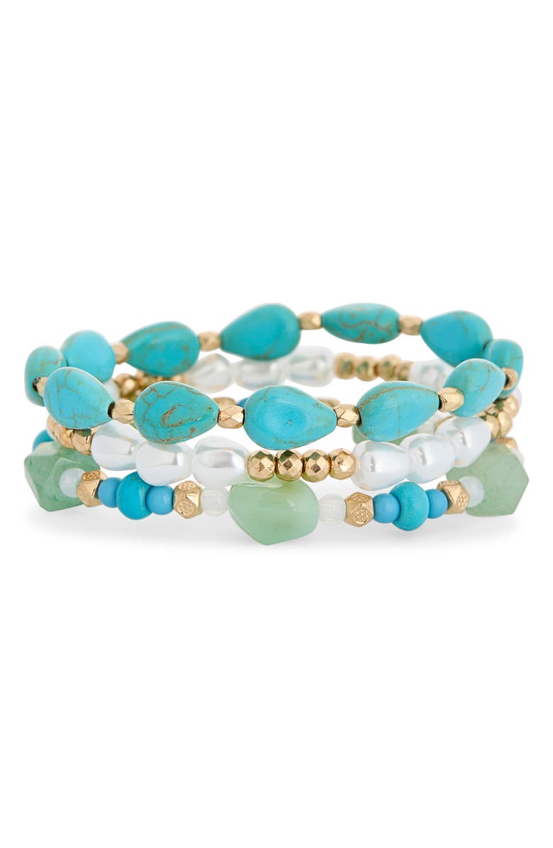 NORDSTROM RACK 3-Pack Faux Pearl Mixed Bead Bracelets, Main, color, Turquoise Multi