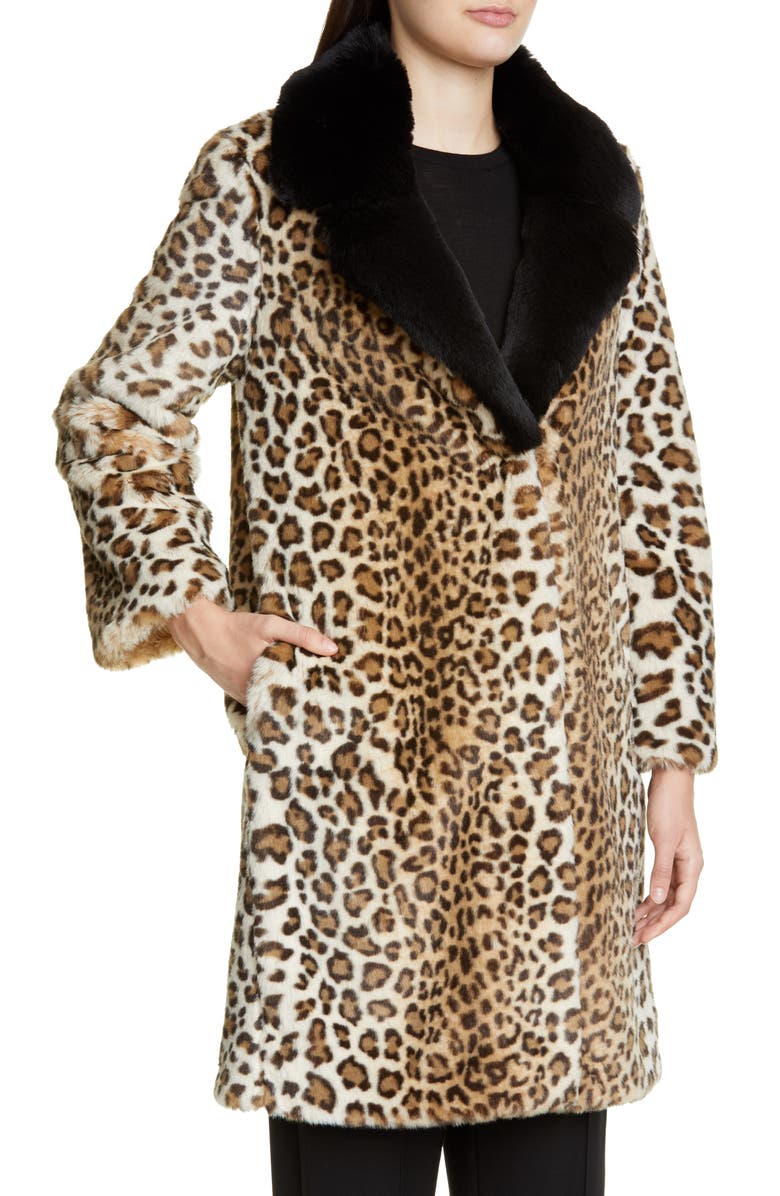 St. John Collection Faux Ocelot Fur Coat, Alternate, color,