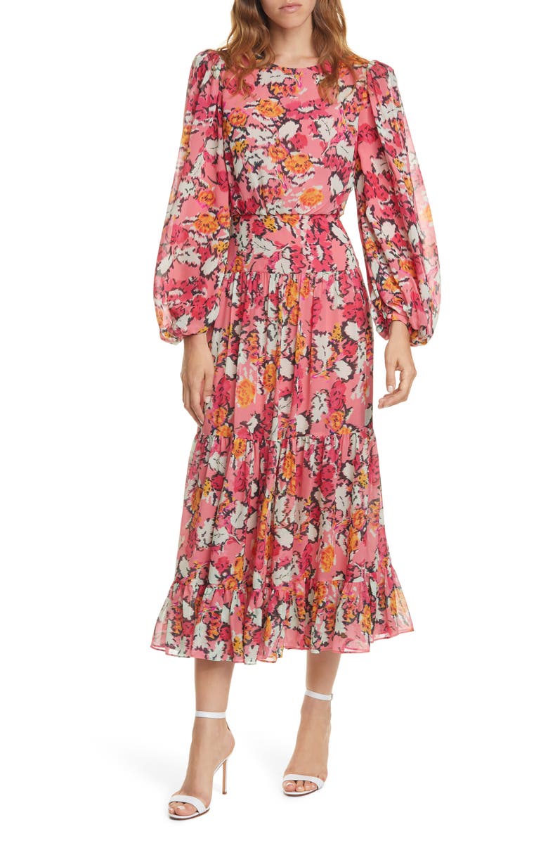 SALONI Isabel Floral Long Sleeve Silk Maxi Dress, Main, color,
