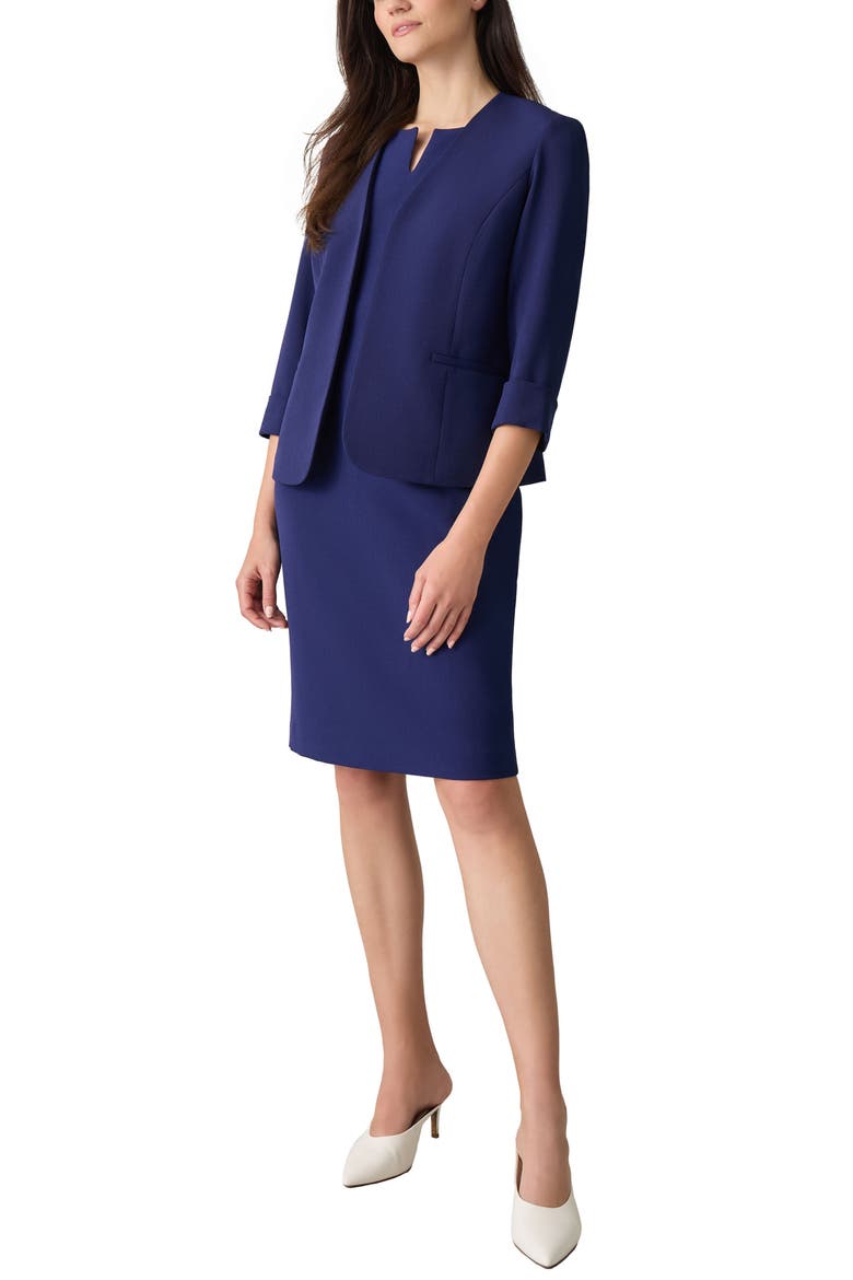 Cardigan-Style Stretch Crepe Blazer, Alternate, color, KASPER NAVY