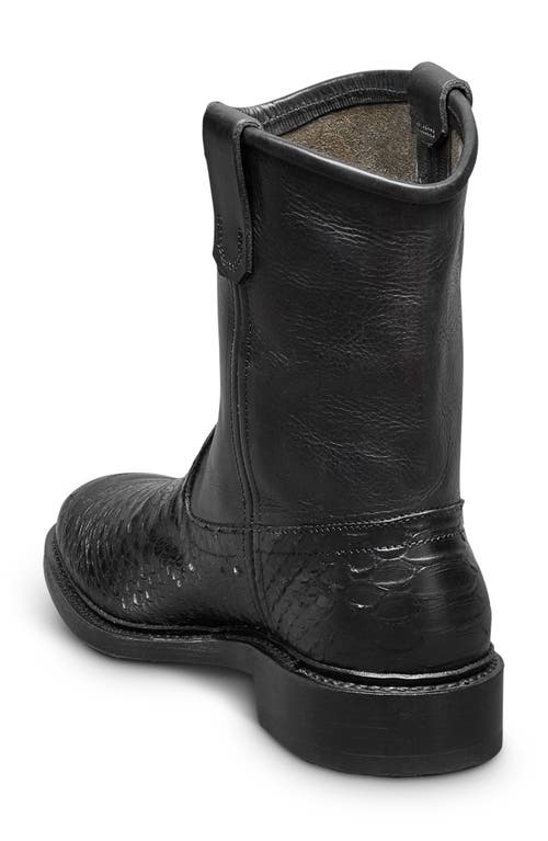 Allen Edmonds Dallas Roper Low Croc Embossed Western Boot In Black Snake Print