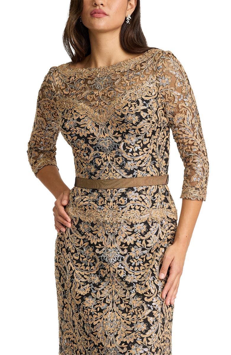 Tadashi Shoji Embroidered Sequin Gown, Alternate, color, Copper Shadow/ Black