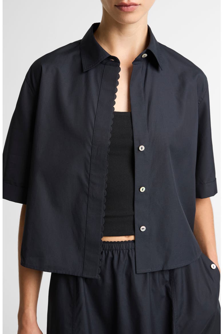 Vince Scallop Detail Short Sleeve Cotton Button-Up Shirt (Women