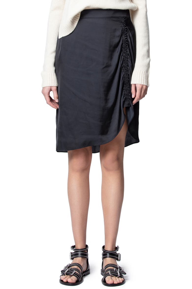 Jiji Ruched Satin Skirt, Main, color, NOIR