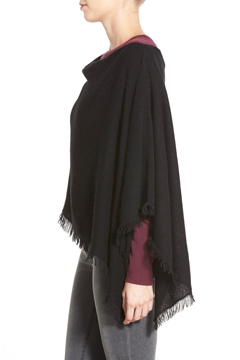 Convertible Fringe Cashmere Poncho, Alternate, color, BLACK