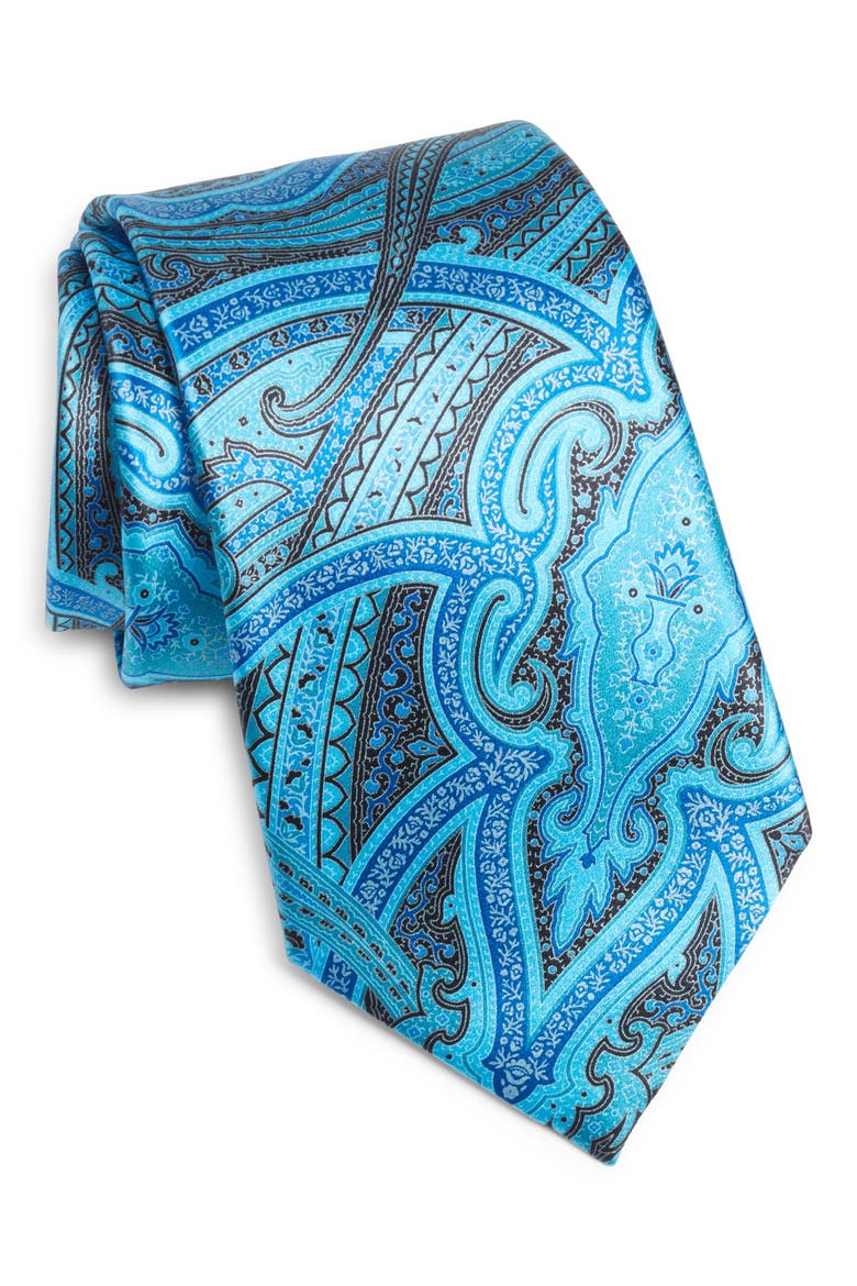Patterned Silk Tie, Main, color, BLUE PAISLEY
