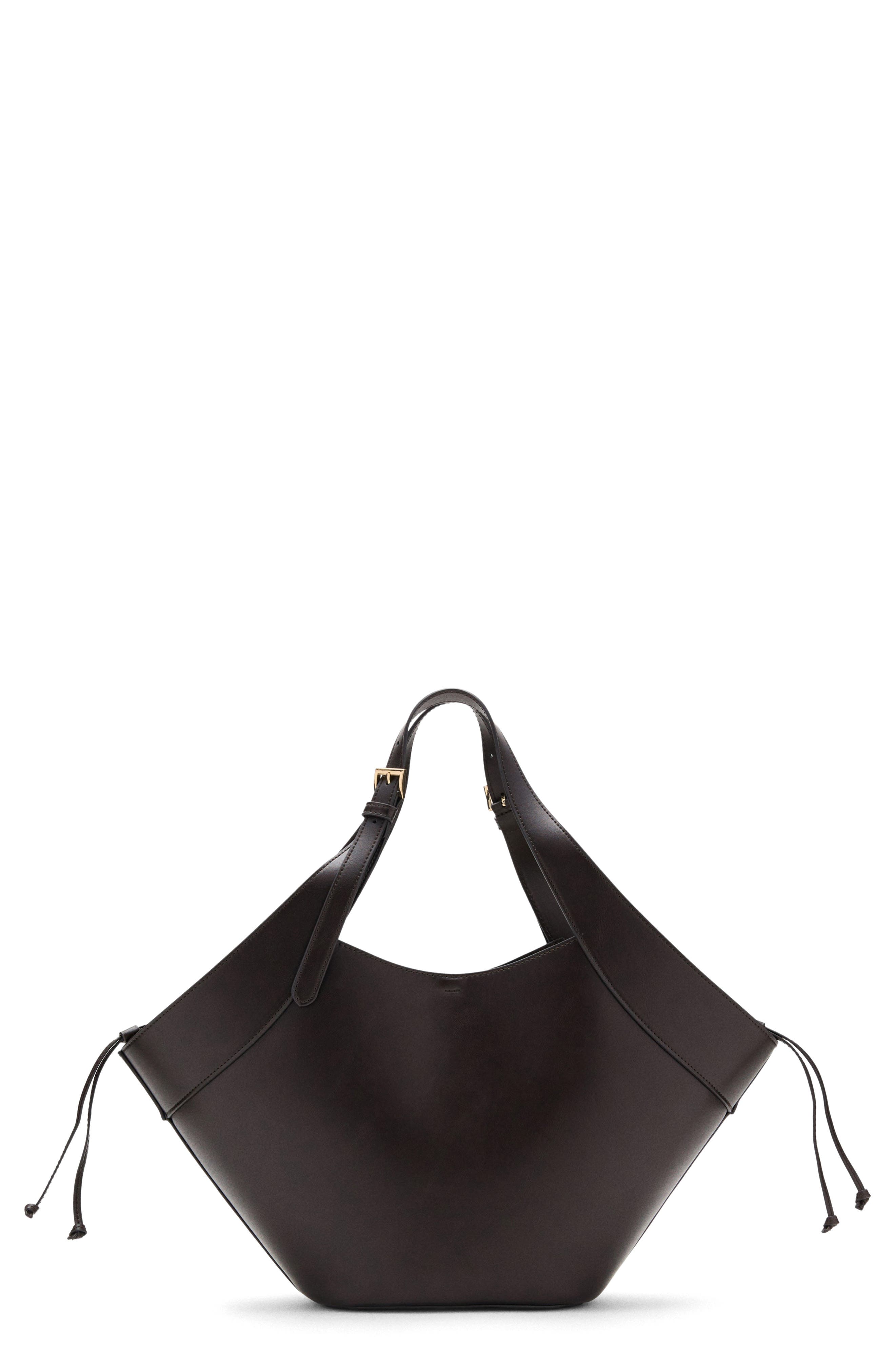 MANGO Large Faux Leather Bucket Bag, Main, color, Chocolate