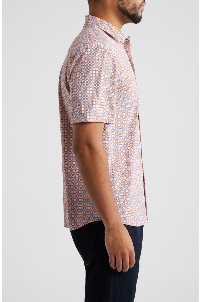 XC+™ Motion Geo Print Short-Sleeve Performance Knit Button-Up Shirt, Alternate, color, ORANGE QUAD GRID