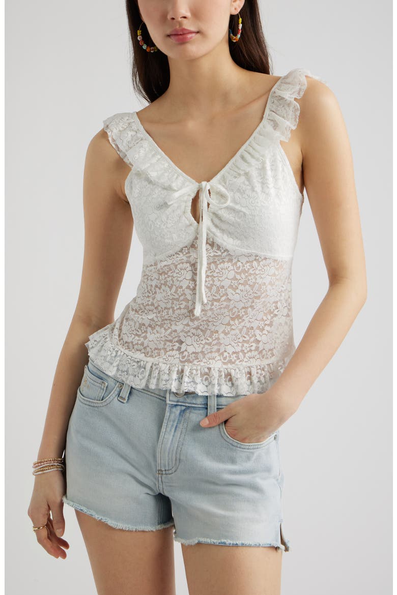 Pretty Lace Ruffle Tank, Main, color, WHITE