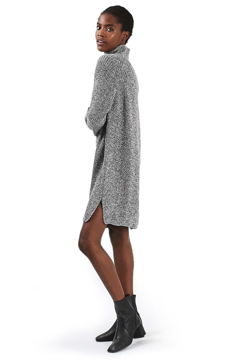 Grunge Funnel Neck Sweater Dress, Alternate, color, CHARCOAL