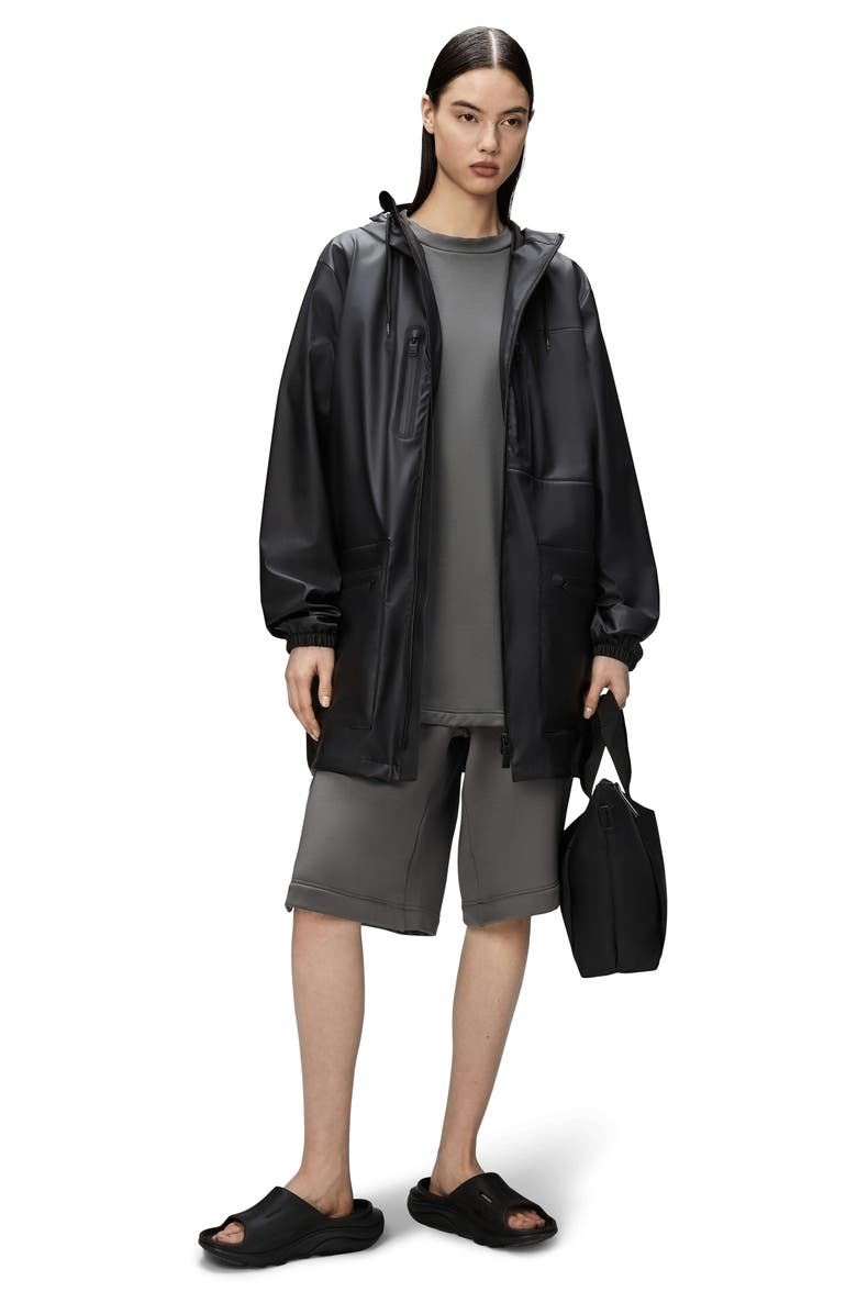 Rains Waterproof Cargo Long Rain Jacket, Alternate, color, Black