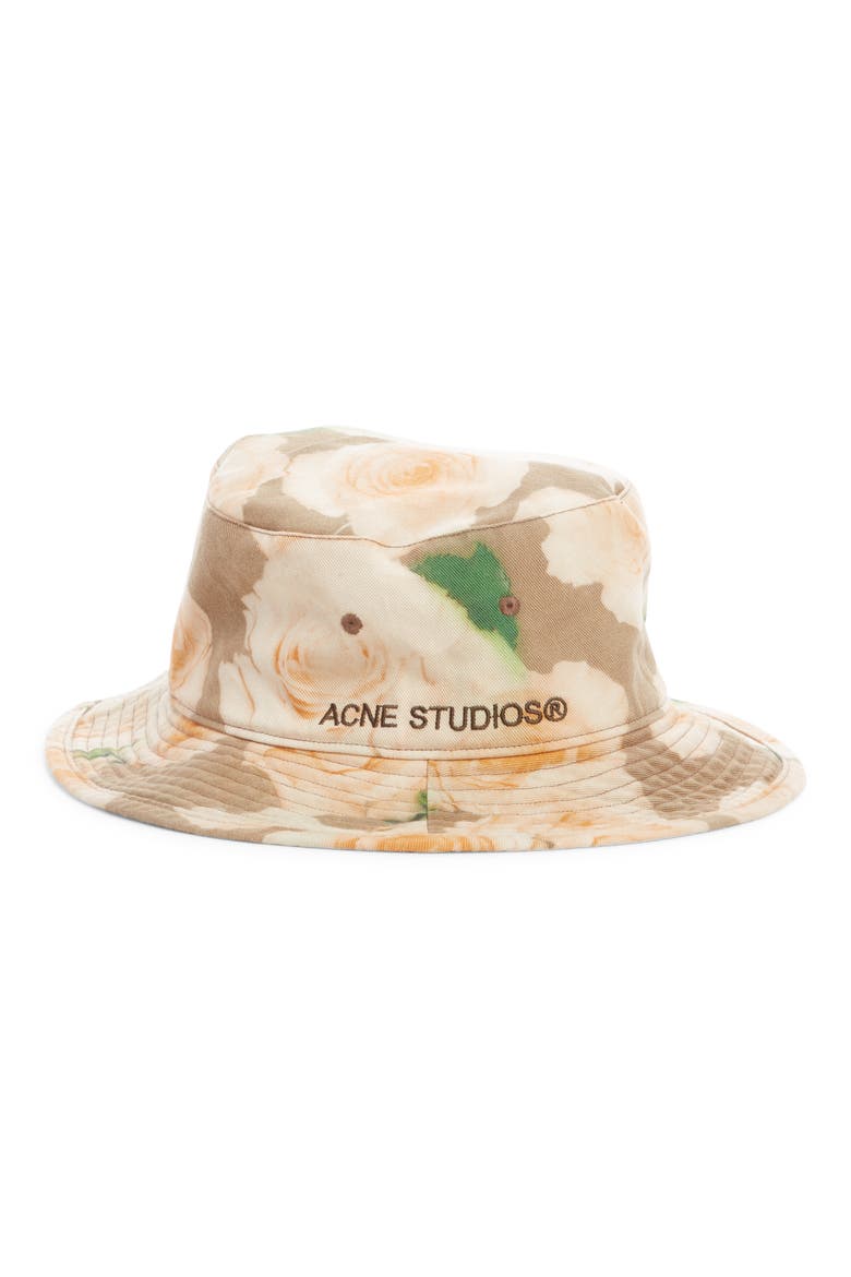Rose Print Cotton Logo Bucket Hat, Alternate, color, PEACH ORANGE