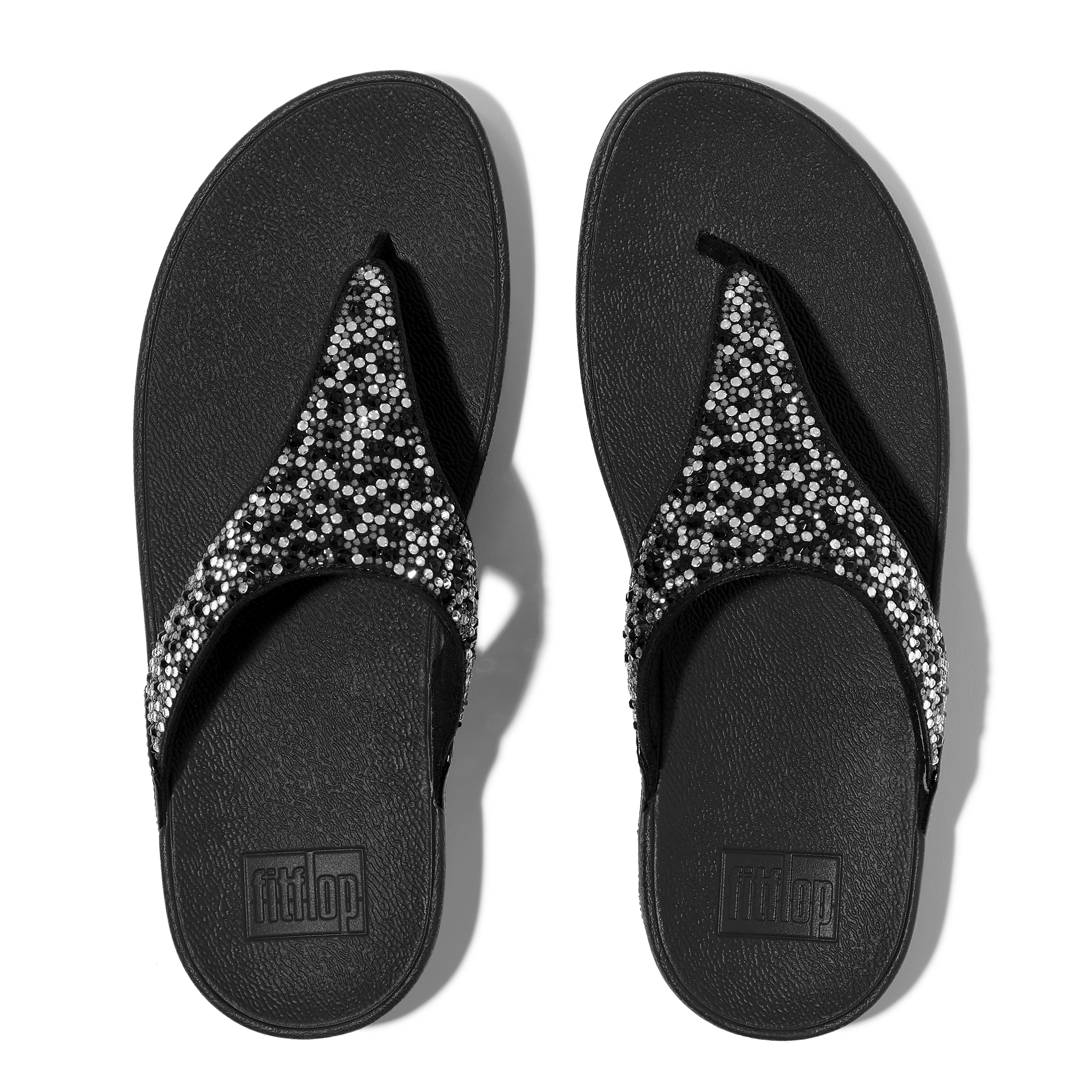 FitFlop Lulu Crystal-mix toe-post sandals, Alternate, color, All Black
