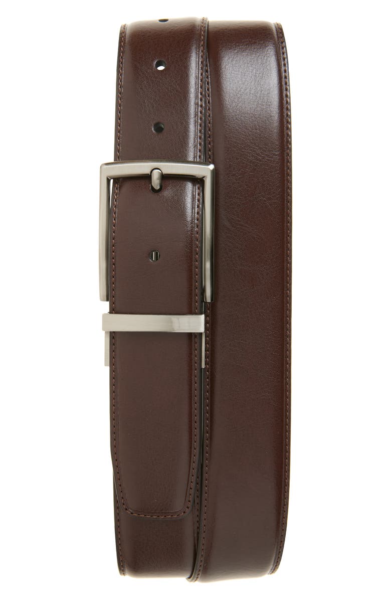 Original Penguin Charlie Brown Leather Belt, Main, color, Brown/ Black