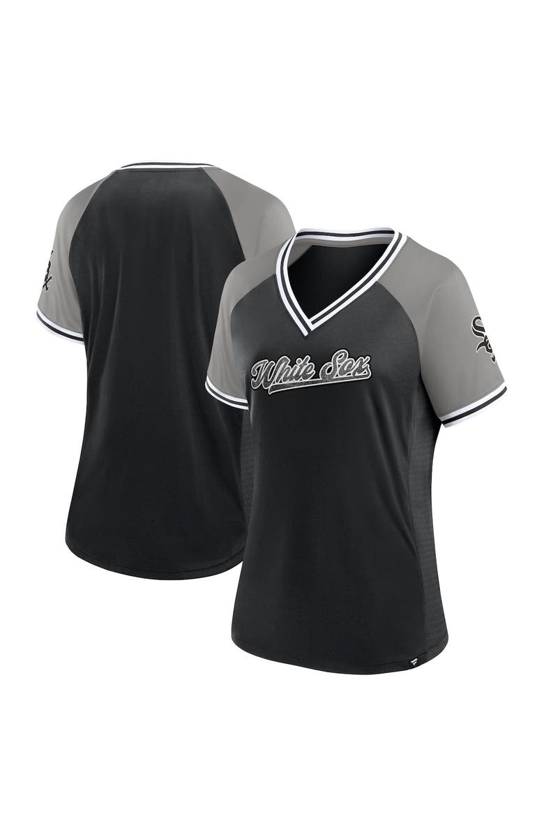 FANATICS Women's Fanatics Black Chicago White Sox Glitz & Glam League Diva Raglan V-Neck T-Shirt, Alternate, color, Black