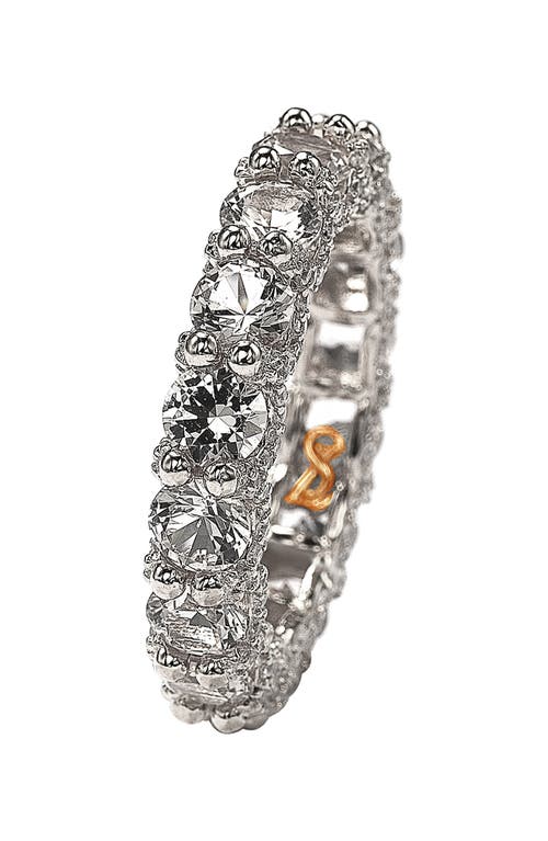 Suzy Levian White Sterling Silver Cubic Zirconia Pave U Shape Setting Eternity Band In Metallic