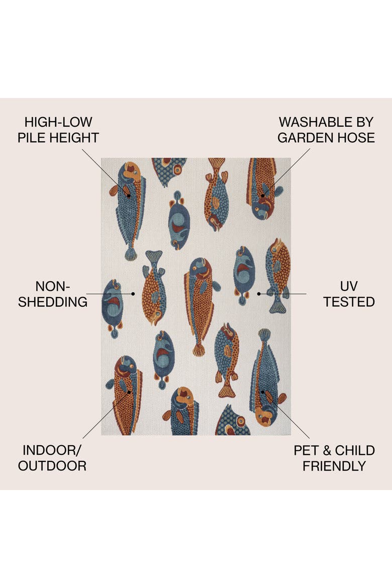 Algarve Modern Fish High-Low Indoor/Outdoor Area Rug, Alternate, color, Navy/Orange/Cream