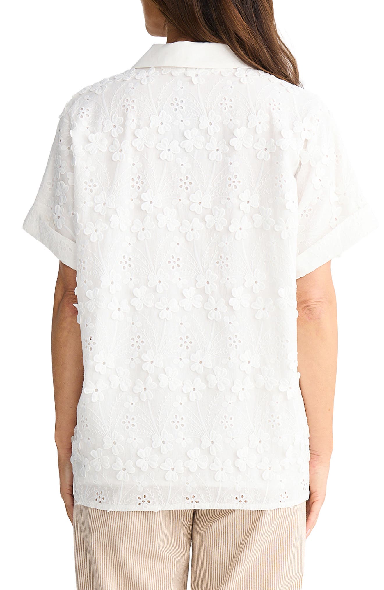Felicity Floral Applique Cotton Blend Broderie Anglaise Button-Up Shirt - image 2