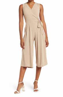 Nina Leonard Surplice Wrap Crop Jumpsuit