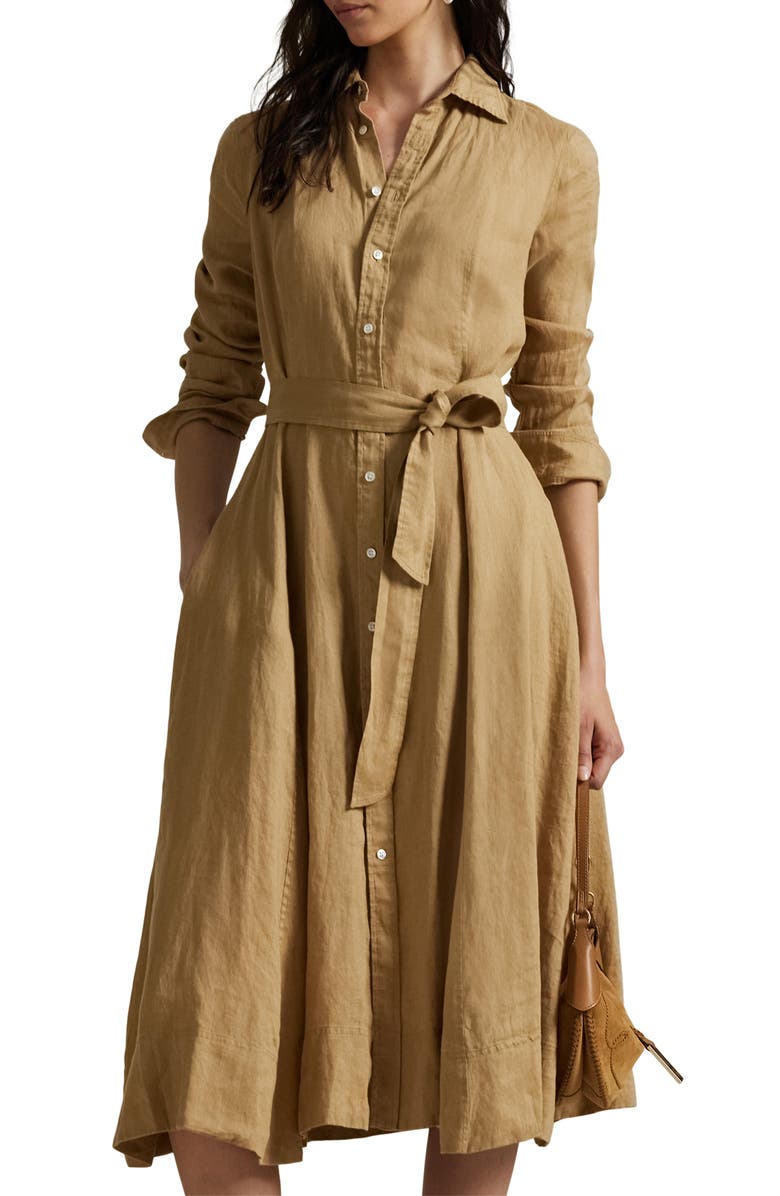 Polo Ralph Lauren Long Sleeve Linen Shirtdress, Alternate, color, 