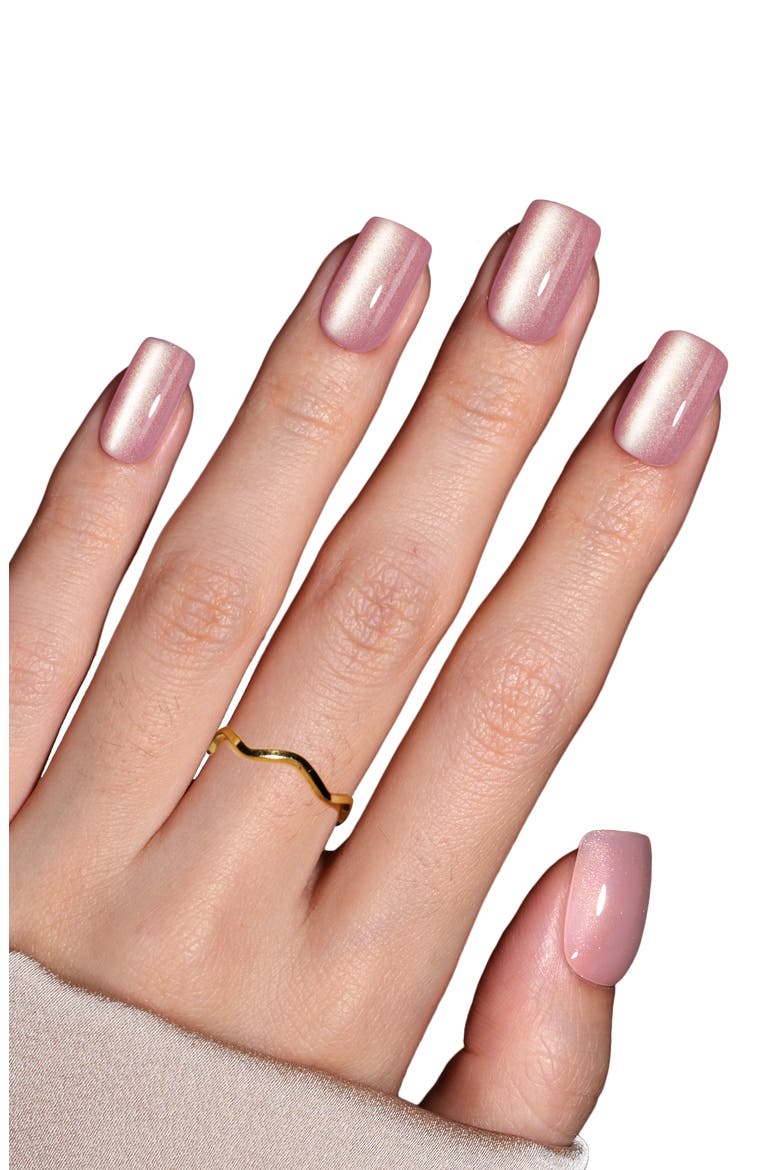 Nude Cat Eye Press On Nail Studio Kit Short Square, Alternate, color, Pink gold flashing cat's eyes