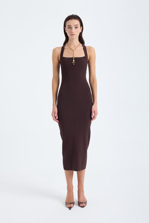 Azura Knit Crisscross Back Bodycon Midi Dress