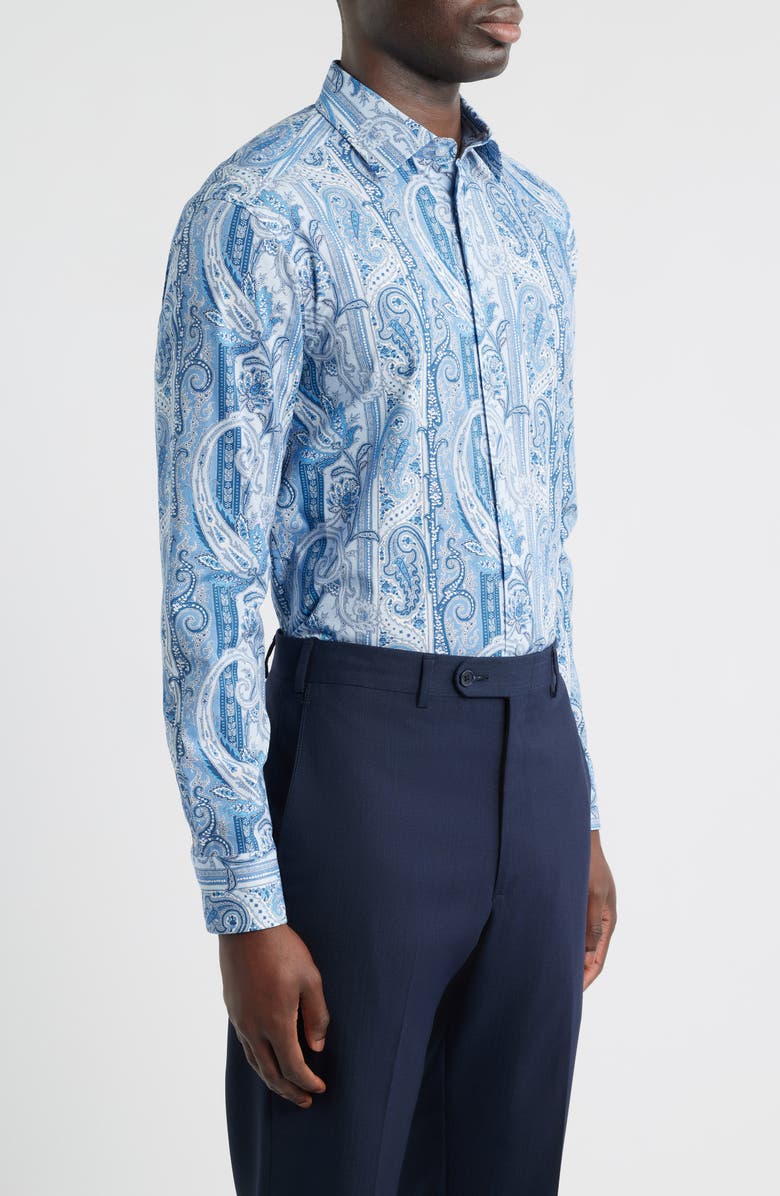 Etro Roma Stretch Cotton Dress Shirt, Alternate, color, Printed Azure Base