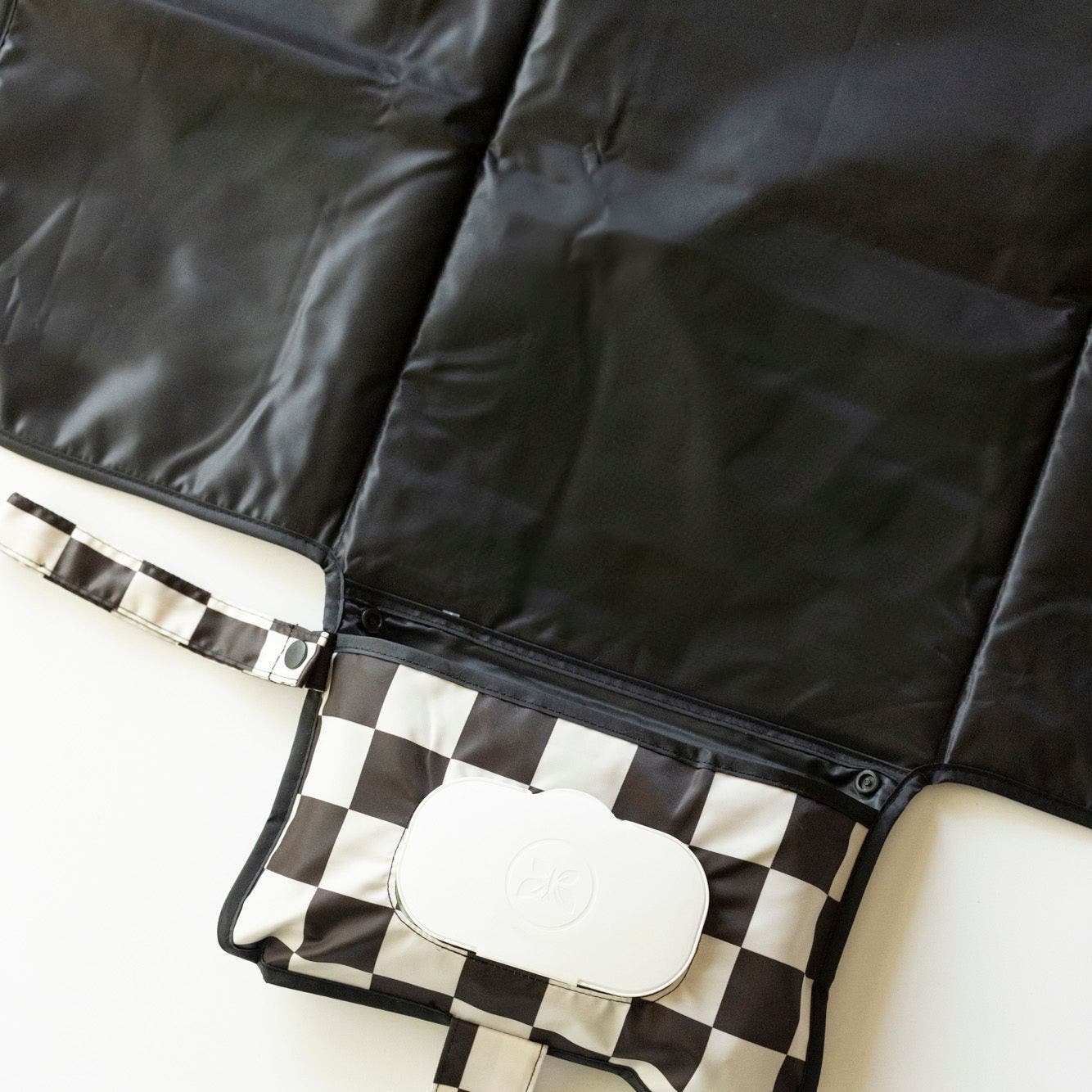 Tiny Twinkle Portable/Foldable Waterproof Diaper Changing Pad with Smart Wipes Pocket, Alternate, color, Black Checkers