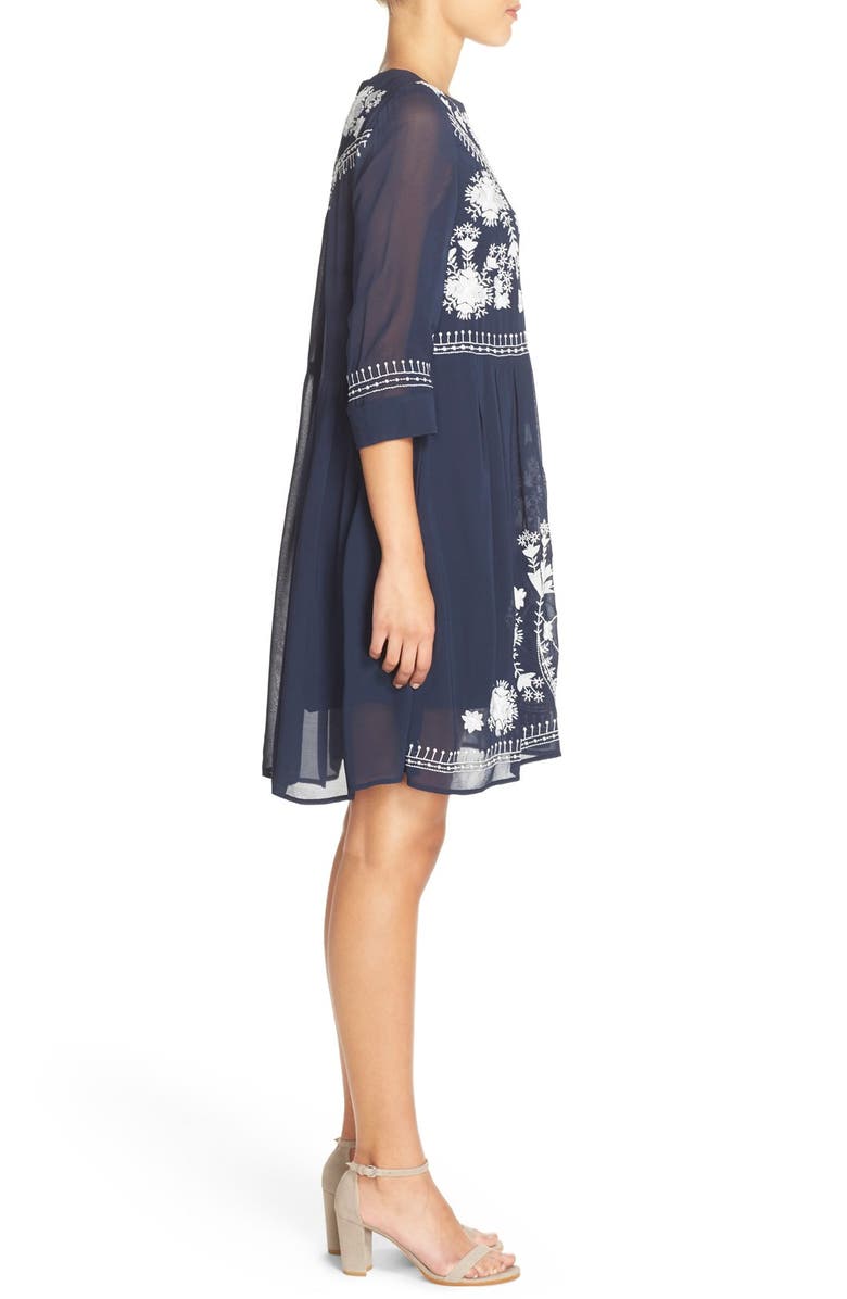French Connection 'Kiko' Embroidered Crepe Babydoll Dress, Alternate, color, 
