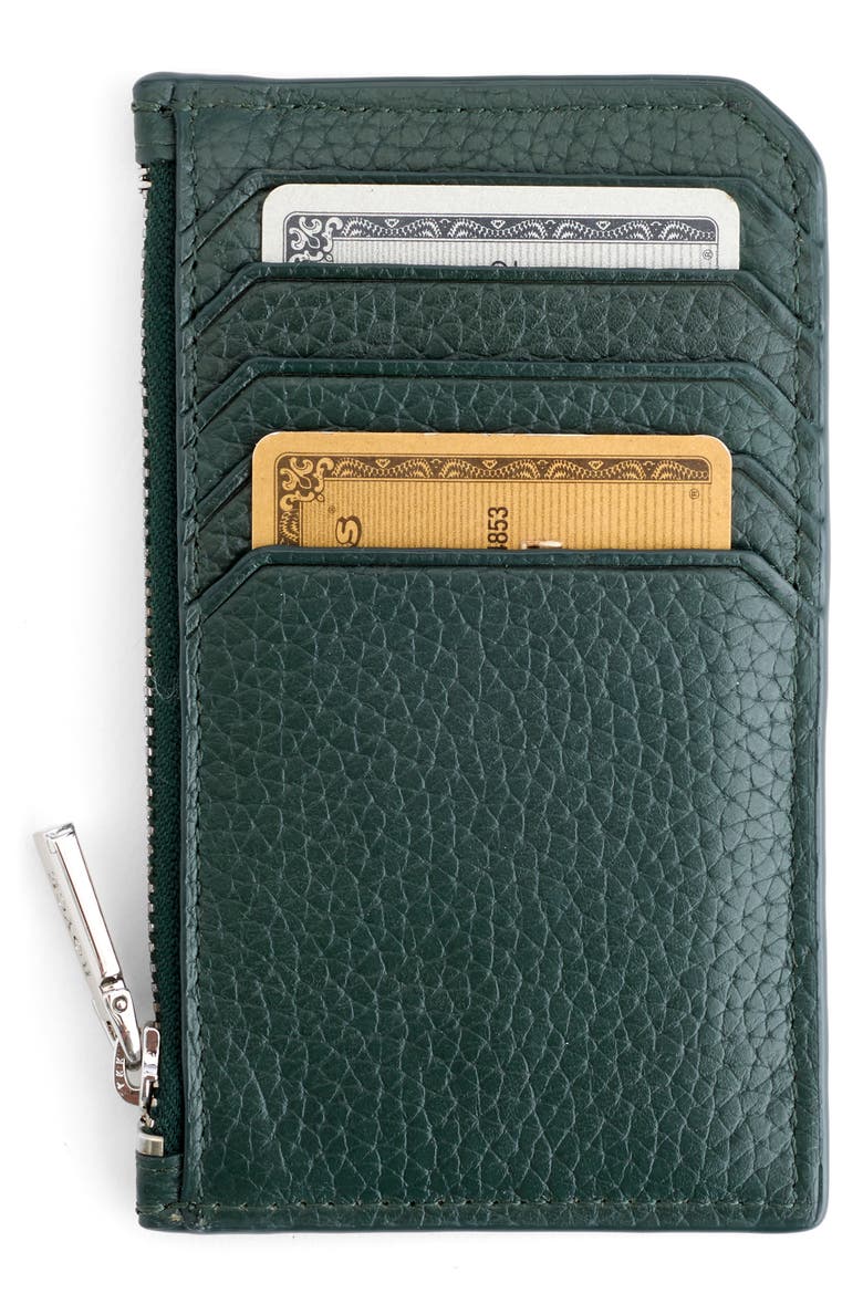 Leather Zip Card Case, Main, color, DARK GREEN