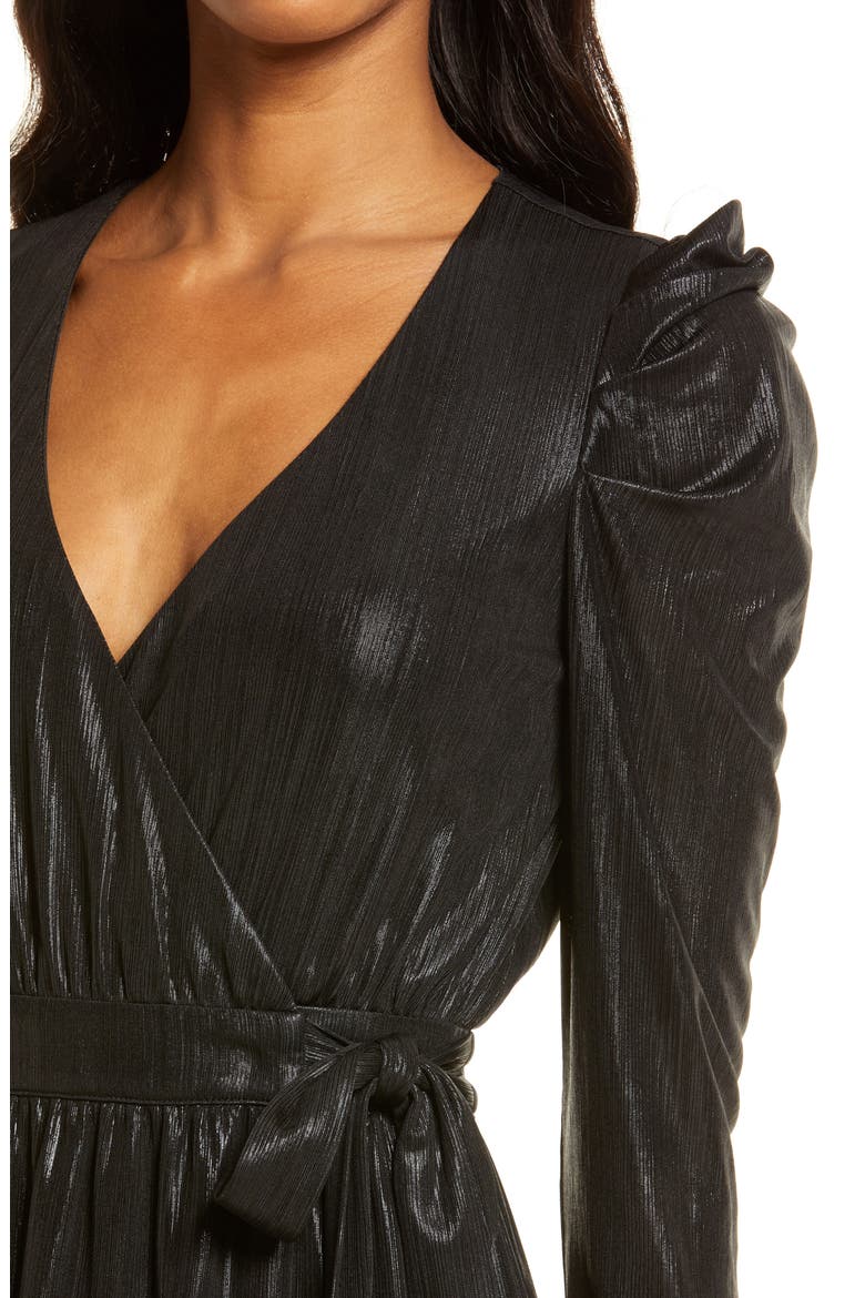 Dream Big Metallic Puff Long Sleeve Midi Dress, Alternate, color, BLACK