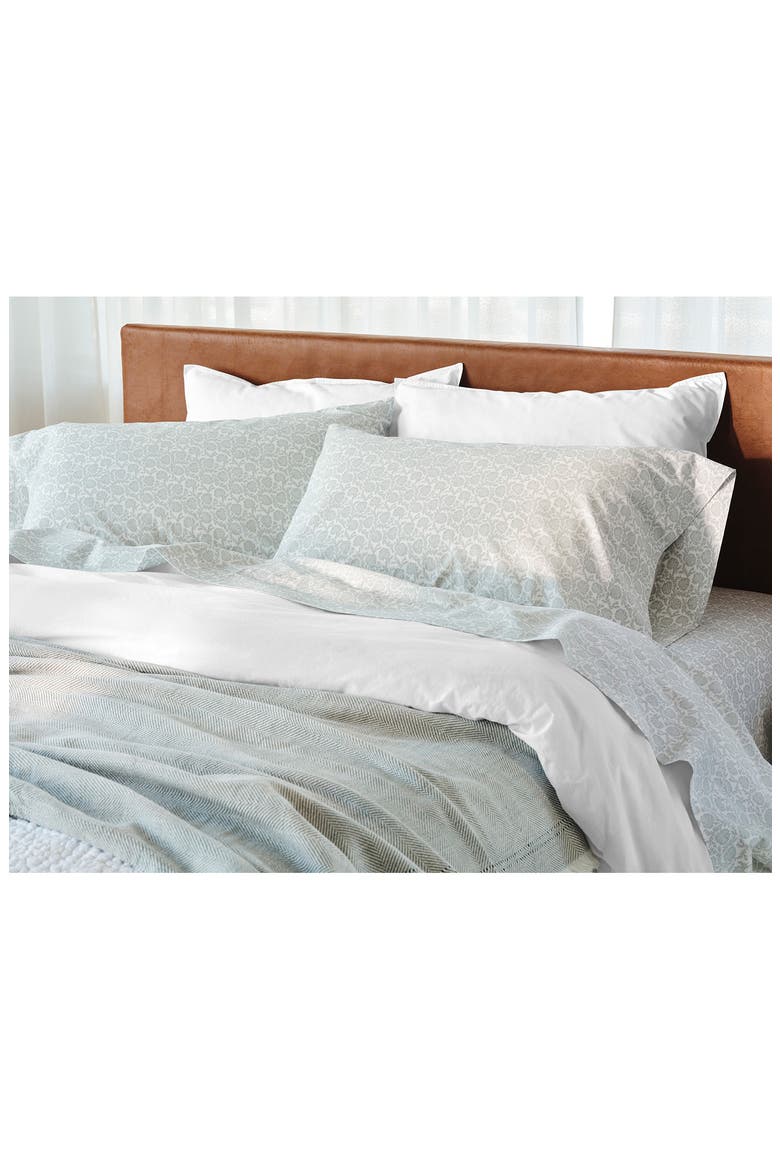 Print Organic Cotton Percale Sheet Set, Alternate, color, DEW ROBLES