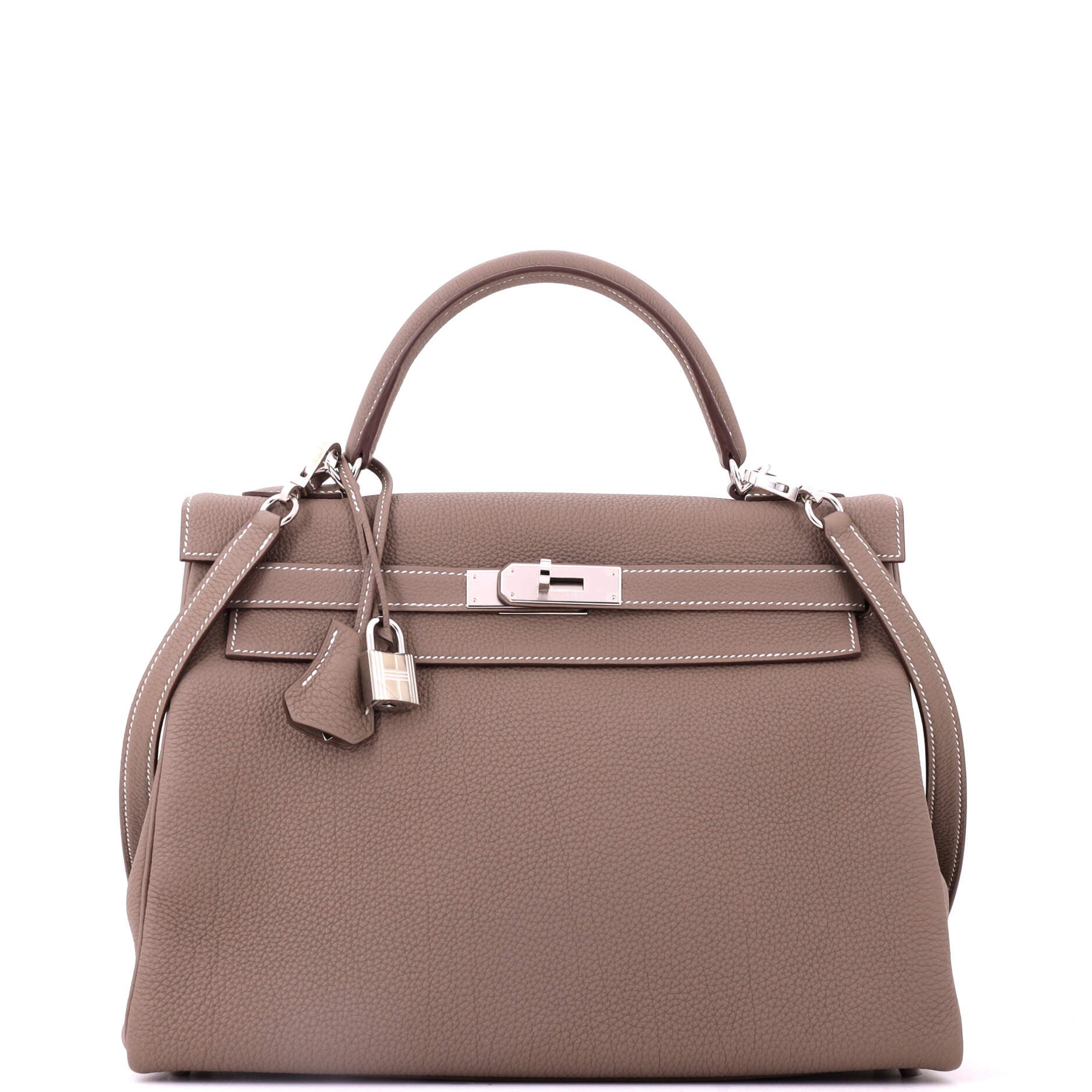 Pre-Owned Hermes Kelly Handbag Grey Togo with Palladium Hardware 32, Main, color, Etoupe