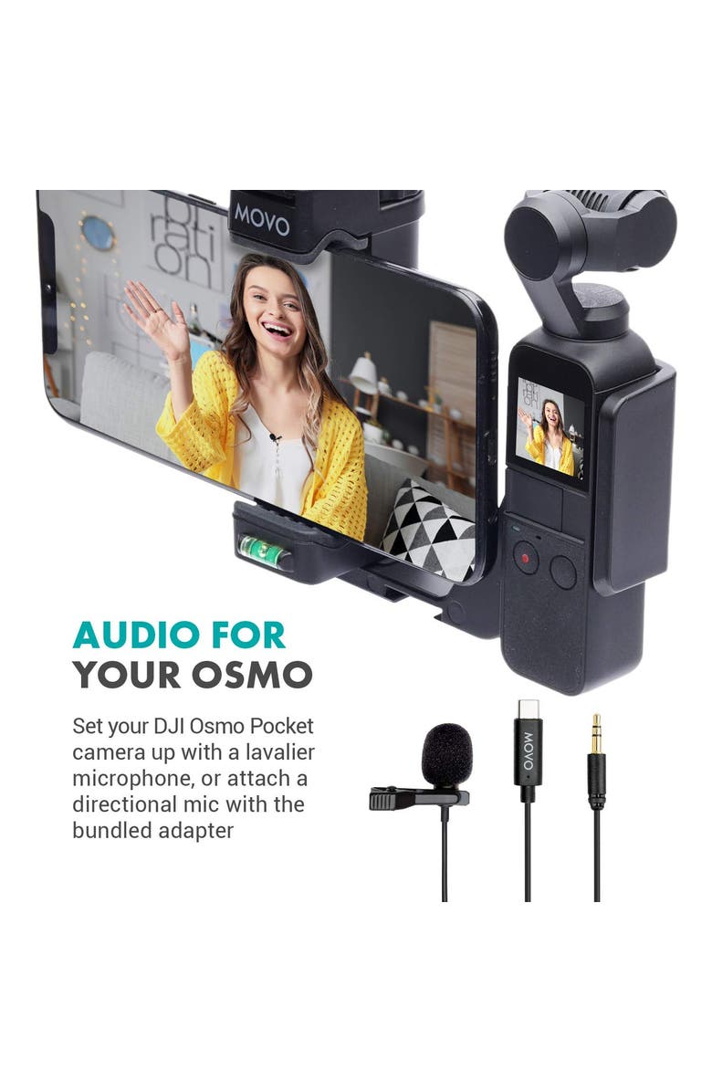 MOVO DM1P Omnidirectional Lavalier Microphone Compatible with The DJI OSMO Pocket - Lapel Mic, Great Interview Microphone for Recording, Alternate, color, Black