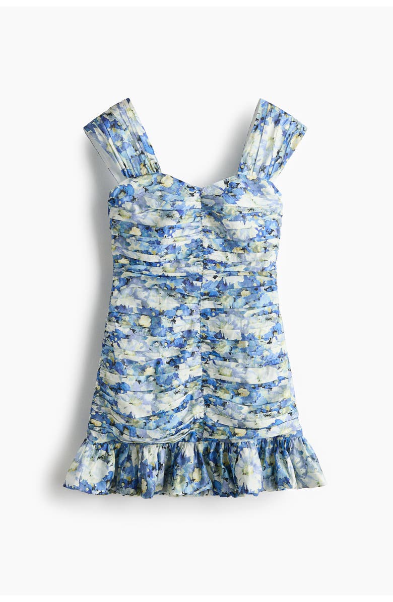H&M Gathered Frill-trimmed Dress, Main, color, Blue/Floral