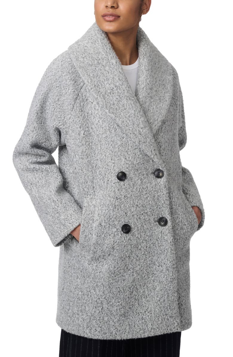 Bernardo Shawl Collar Double Breasted Faux Shearling Coat, Alternate, color, Heather Grey